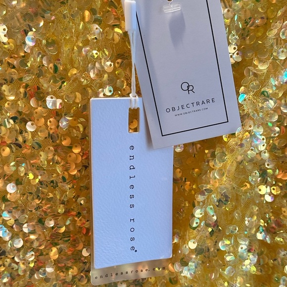 Endless Rose Sequined Long Sleeve Yellow Top NWT- Size Small - Picture 2 of 5